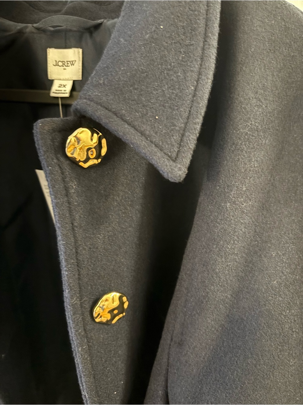 J. Crew Navy Wool-Blend Cropped Pea Coat with Gold Buttons - Picture 2 of 6